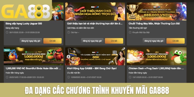 Đa dạng các chương trình khuyến mãi GA888