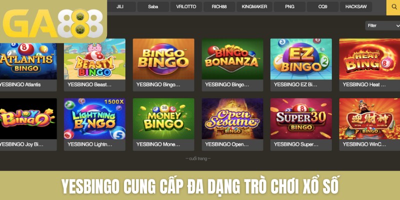 YESBINGO cung cấp đa dạng trò chơi xổ số